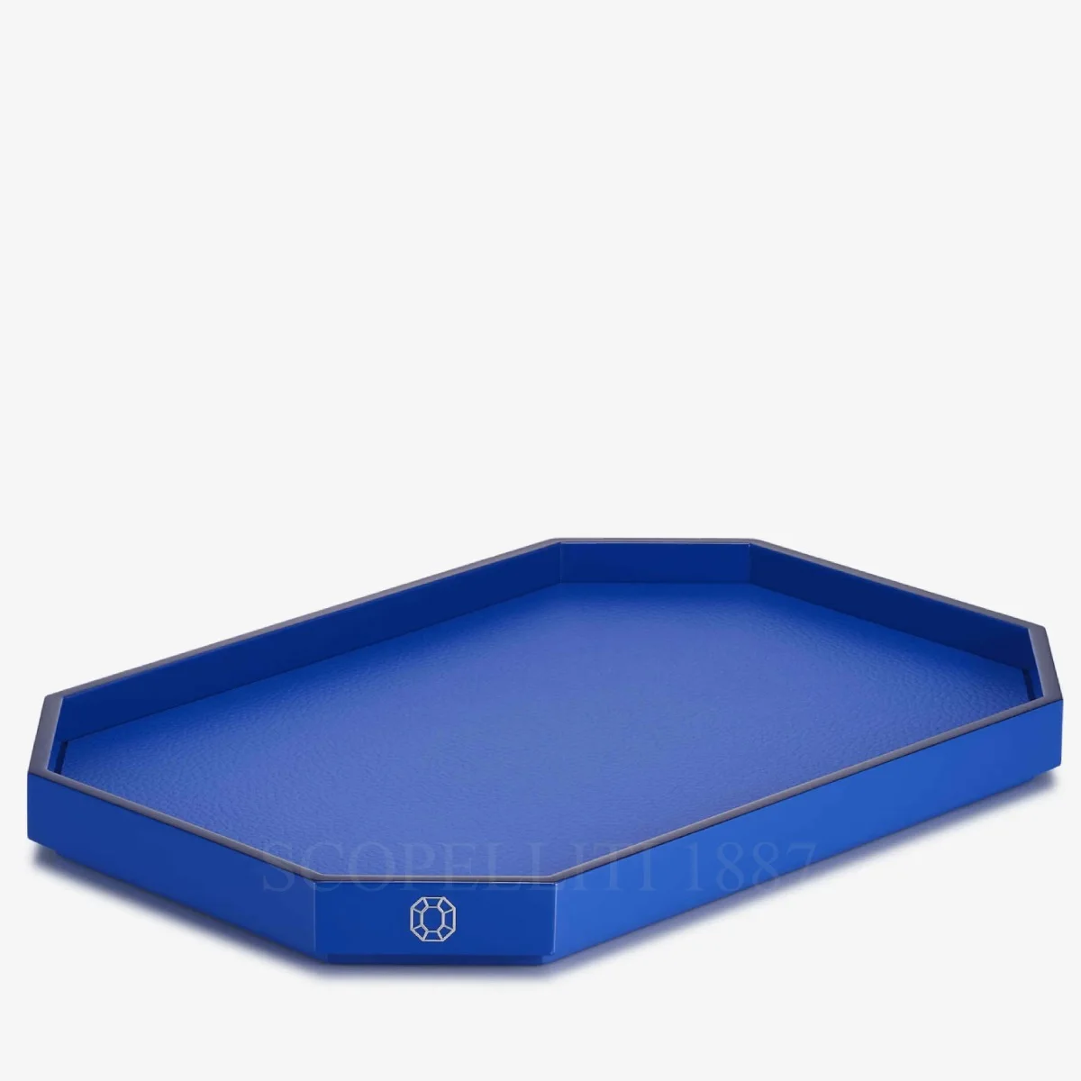 baccarat octogone tray blue large in blue lacquer