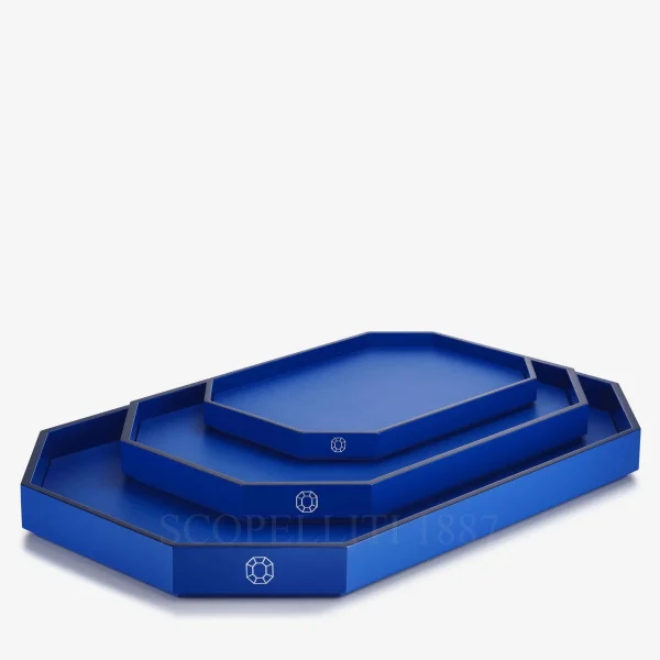 baccarat octogone trays in blue lacquer