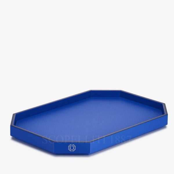 baccarat octogone tray blue medium in blue lacquer