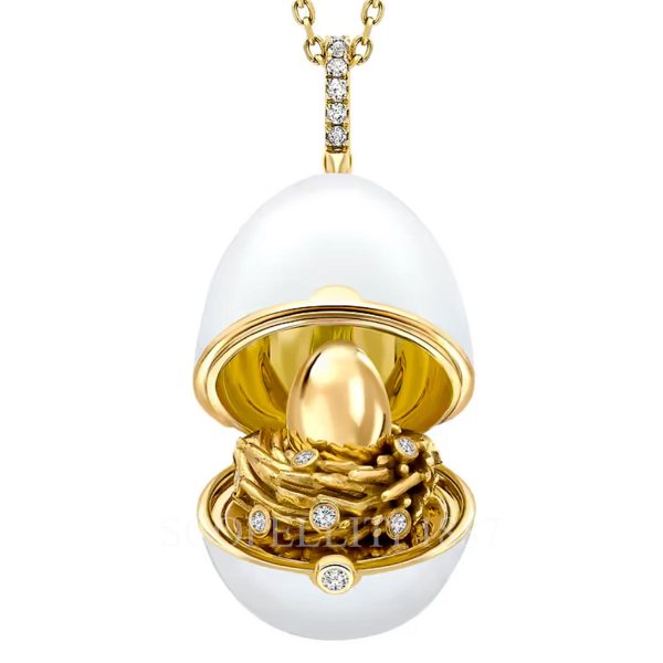 faberge white enamel egg pendant n1 open