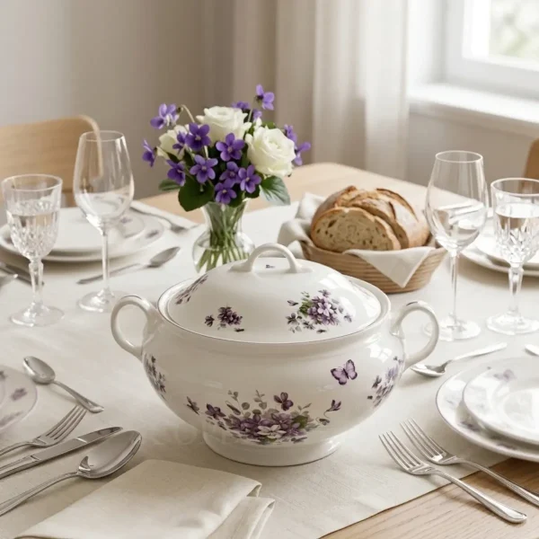 aynsley english violets soup tureen with lid in fine bone china