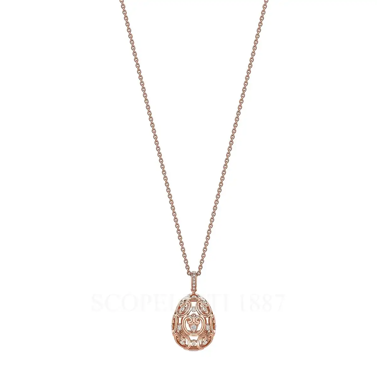faberge 18kt rose gold diamond egg pendant
