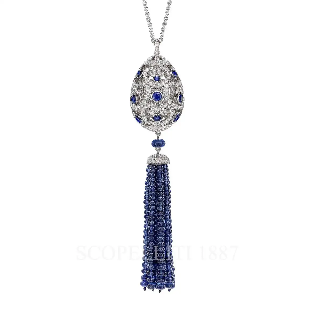 fabergé imperial blue sapphire tassel egg pendant
