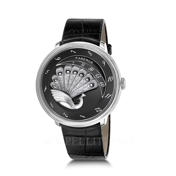 faberge peacock white gold watch black alligator leather strap
