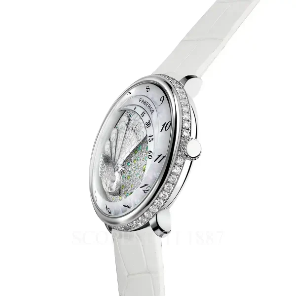 fabergé compliquee peacock diamond watch side view