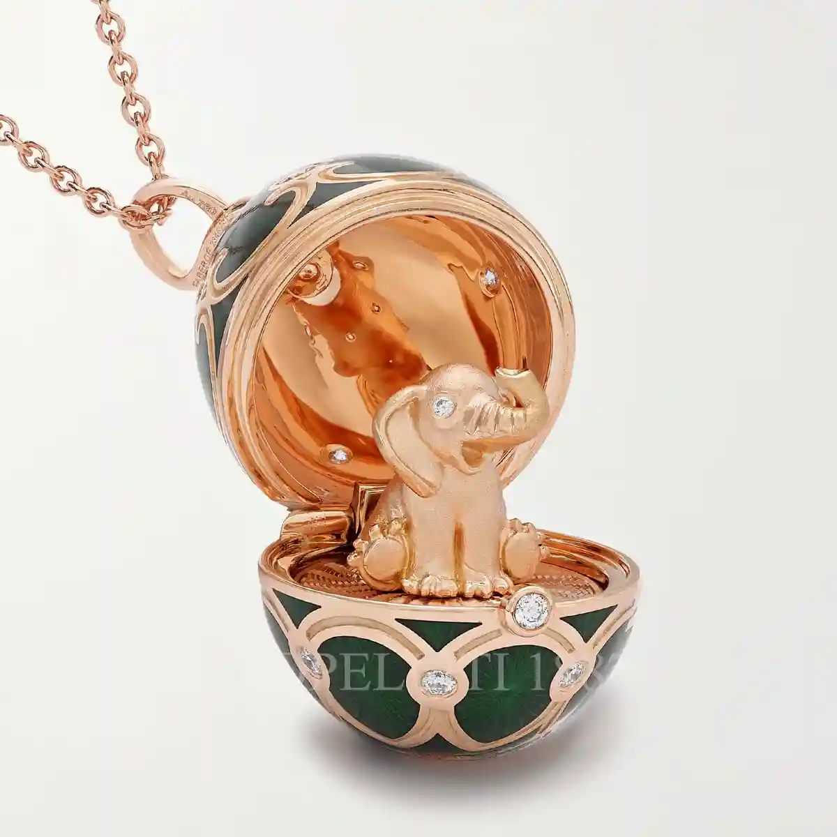 faberge egg pendant necklace green elephant