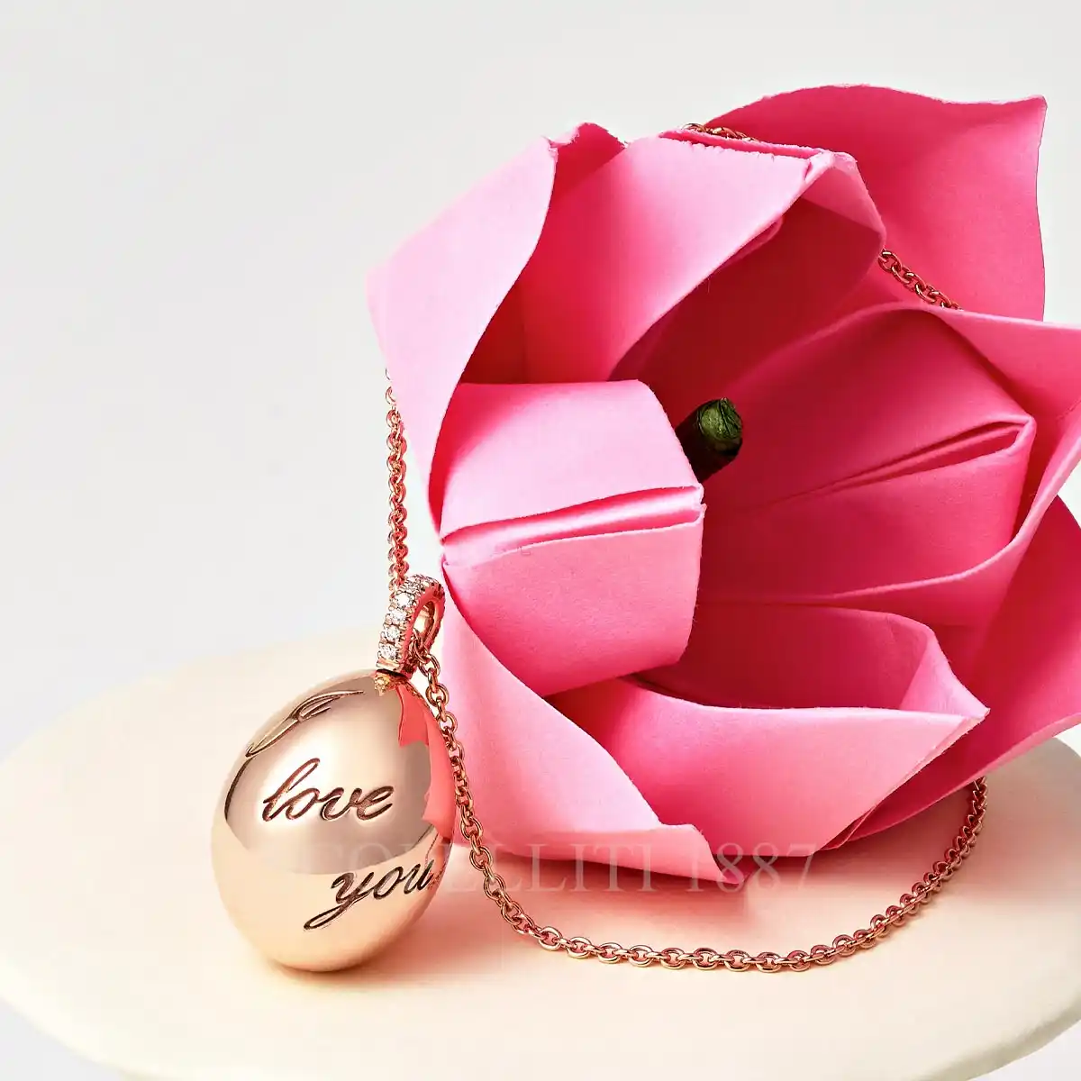 faberge i love you rose gold egg pendant