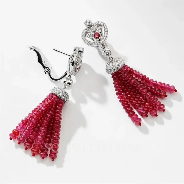fabergé imperial imperatrice white gold ruby tassel earrings side view
