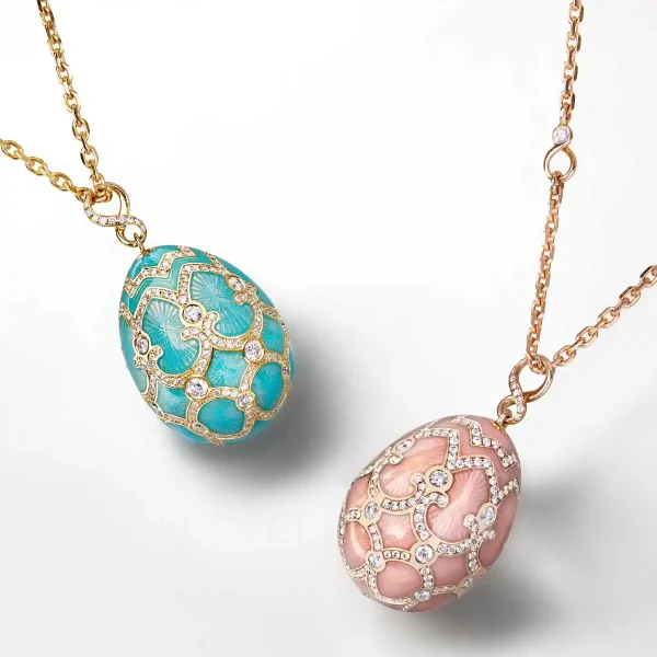 faberge heritage large egg pendant pink and turquoise