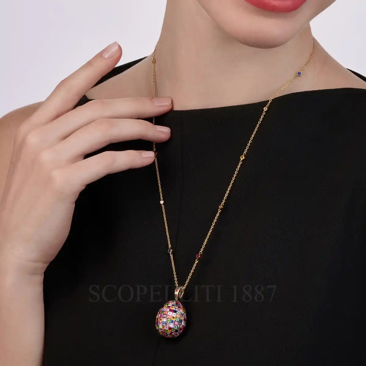 faberge mosaic ruby sapphire diamond egg pendant