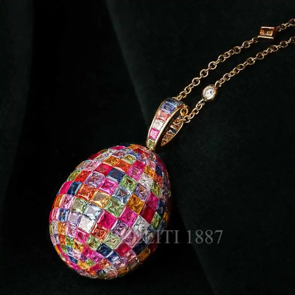 faberge mosaic ruby sapphire diamond egg pendant