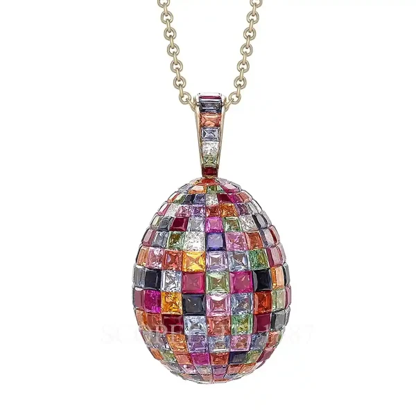 fabergé mosaic mixed gemstone egg pendant