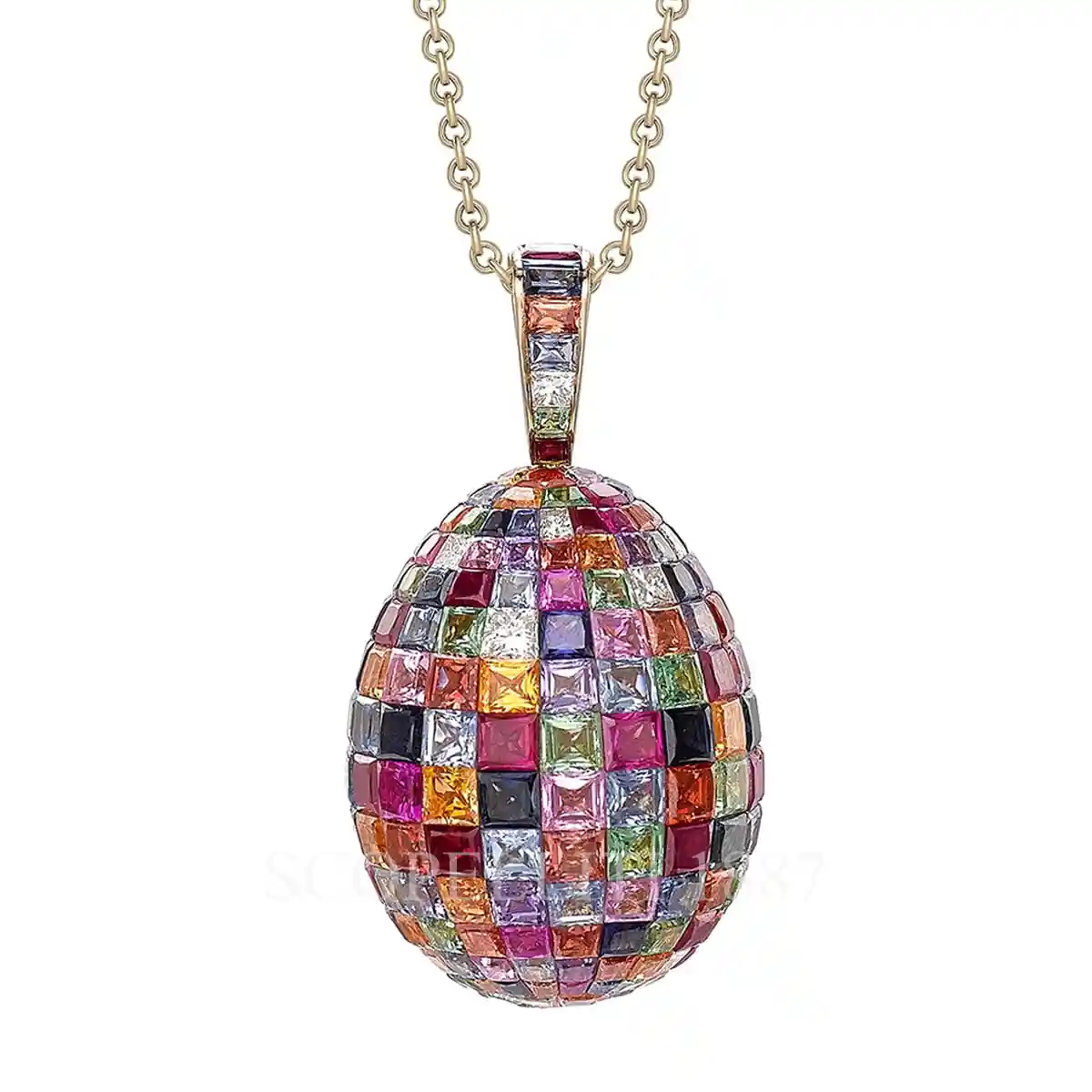 fabergé mosaic mixed gemstone egg pendant