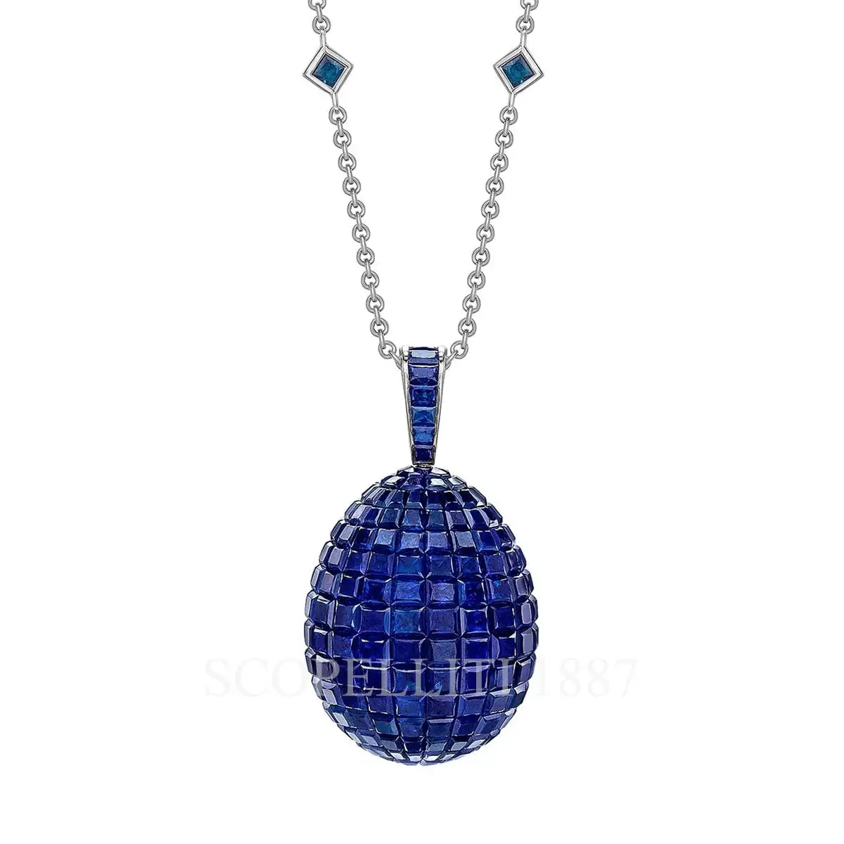 fabergé mosaic blue sapphire egg pendant