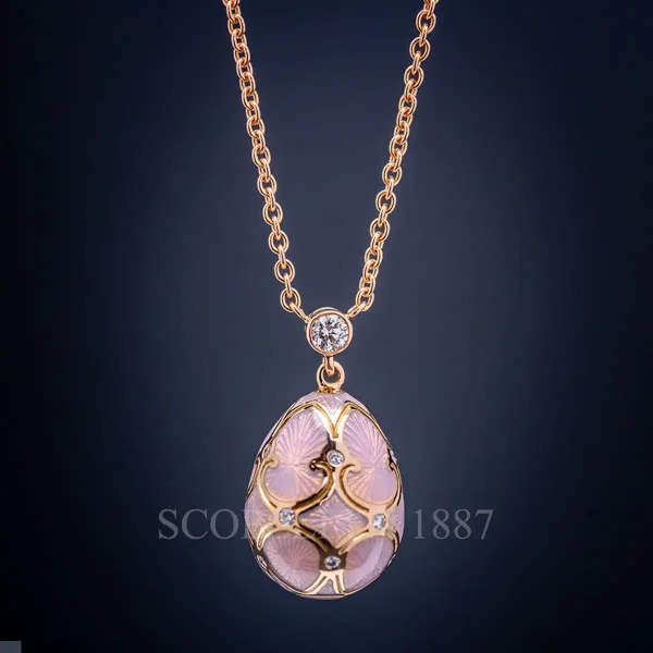 faberge rose gold diamond pink petite egg pendant