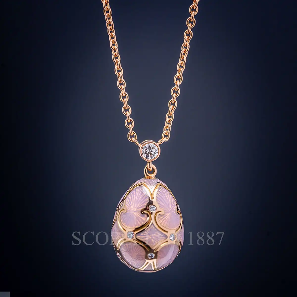 faberge rose gold diamond pink petite egg pendant