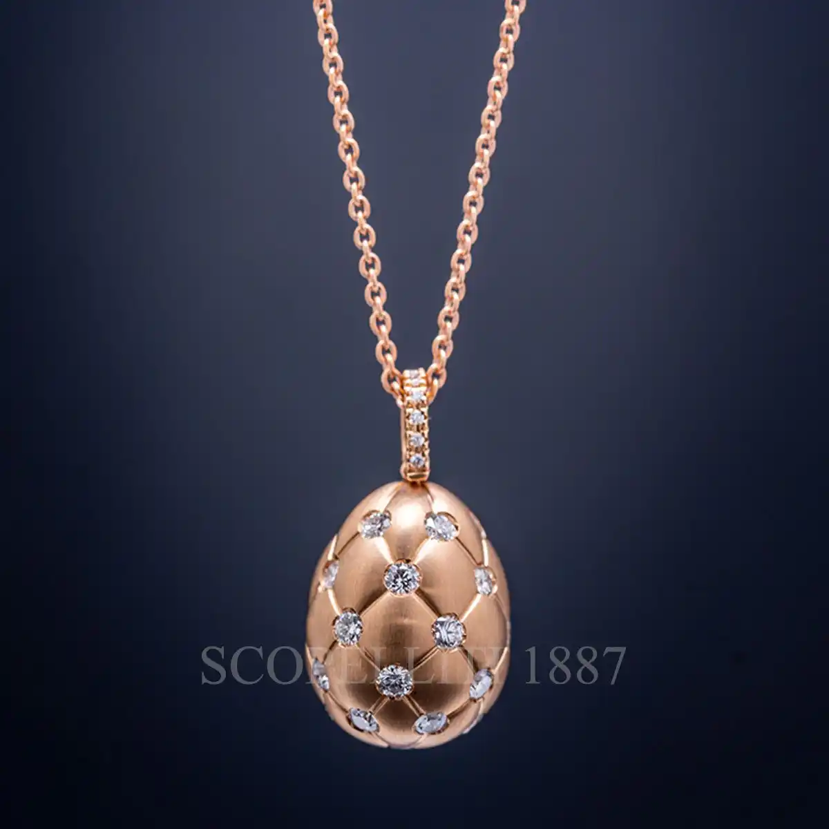 fabergé treillage rose gold egg pendant
