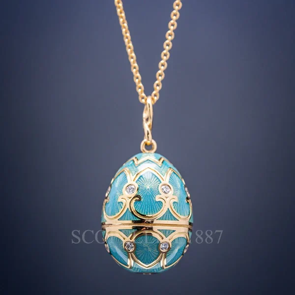 faberge heritage yellow gold diamond turquoise egg pendant