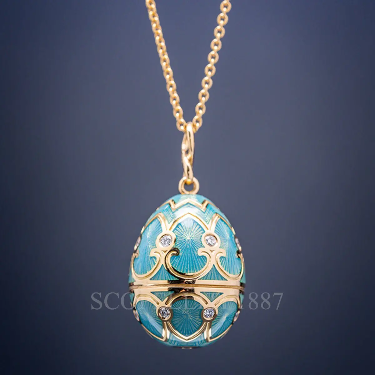 faberge heritage yellow gold diamond turquoise egg pendant