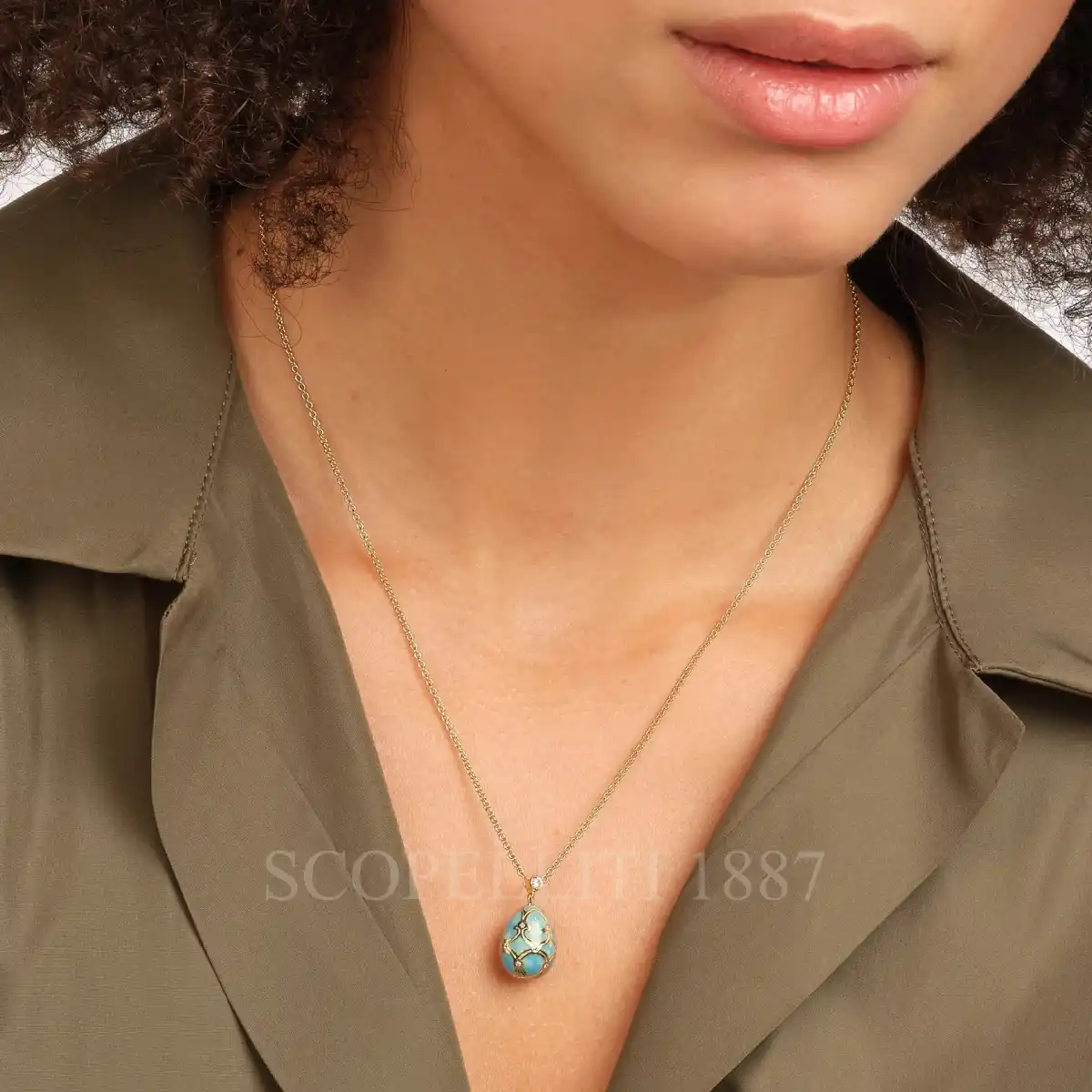 faberge heritage small yellow gold diamond turquoise egg pendant