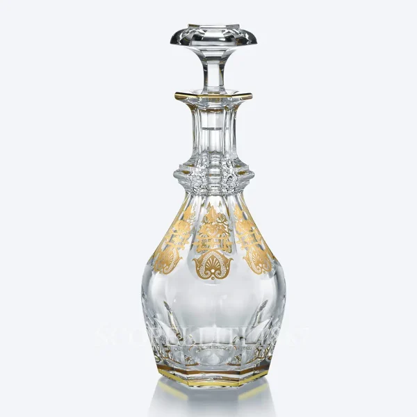 baccarat harcourt empire decanter in clear crystal with gold accents