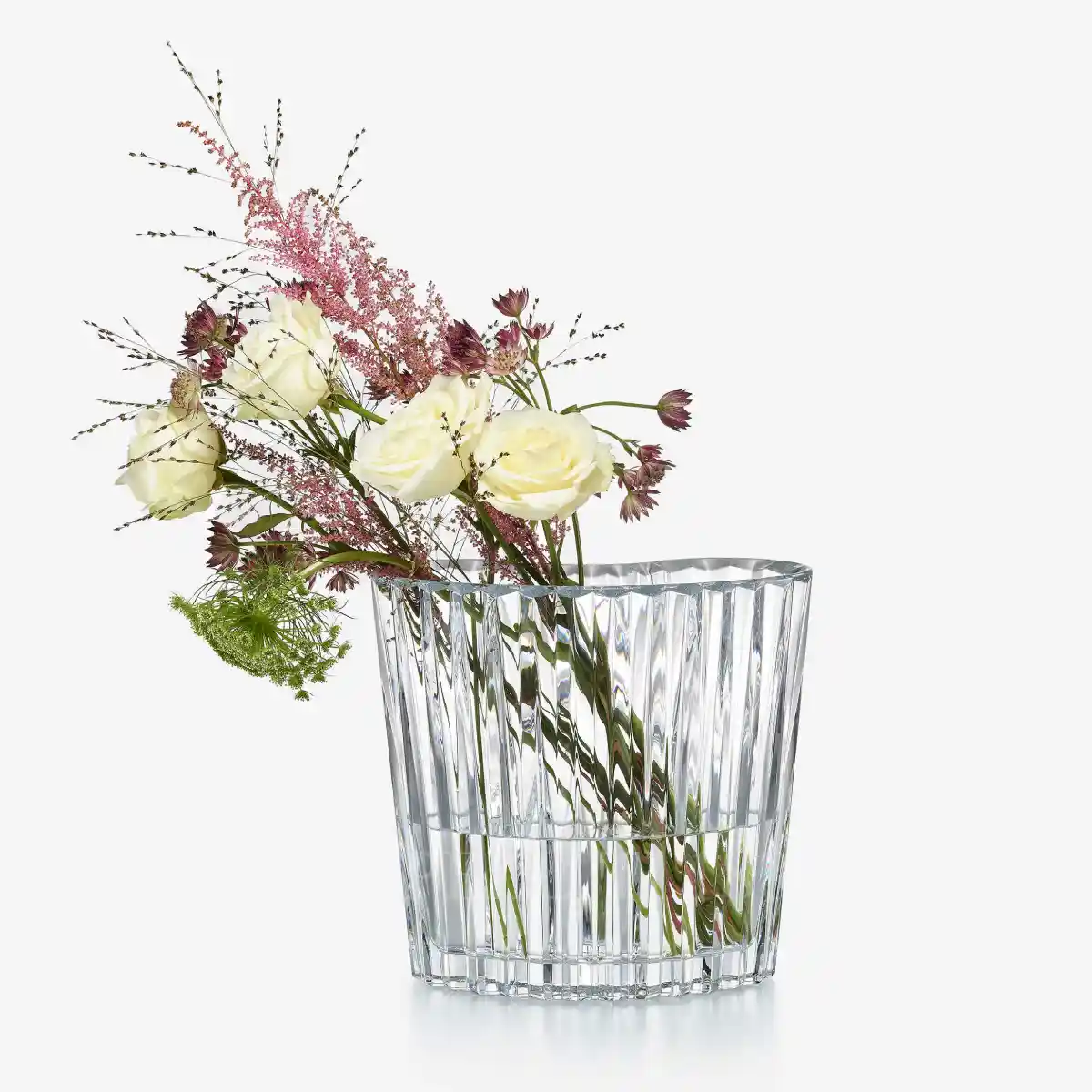 baccarat mille nuits lovers vase in clear crystal, rectangular design with wavy lines