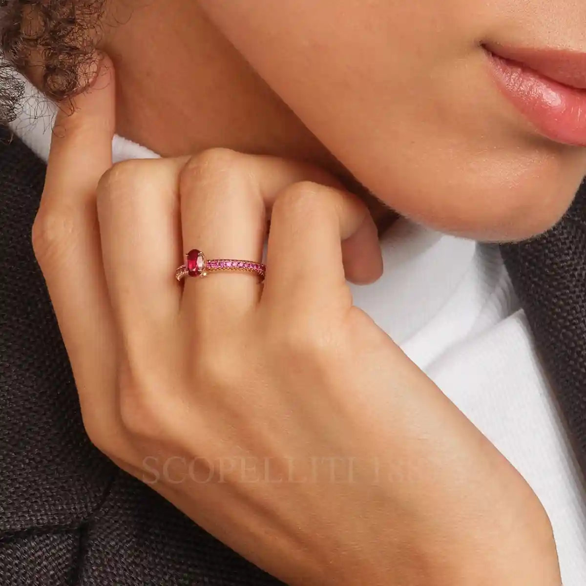 faberge eternity ring with ruby gemstone