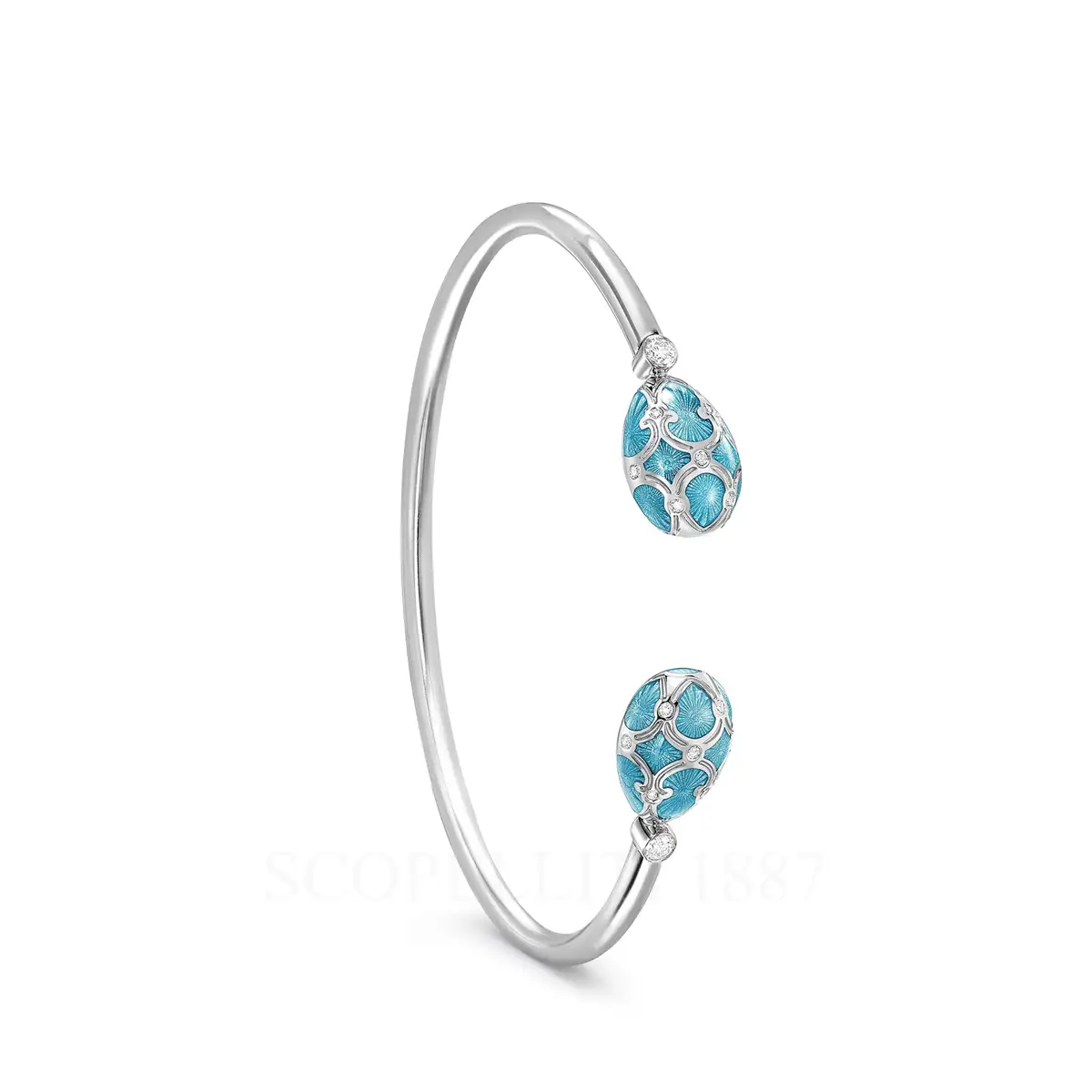 fabergé teal enamel open bracelet 18kt white gold