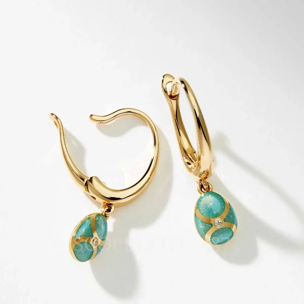 fabergé 18kt yellow gold turquoise hoop drop earrings