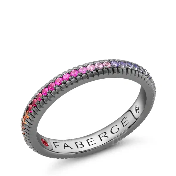faberge rhodium plated eternity ring with mixed gemstones