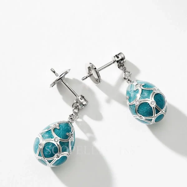 fabergé 18kt white gold teal egg drop earrings