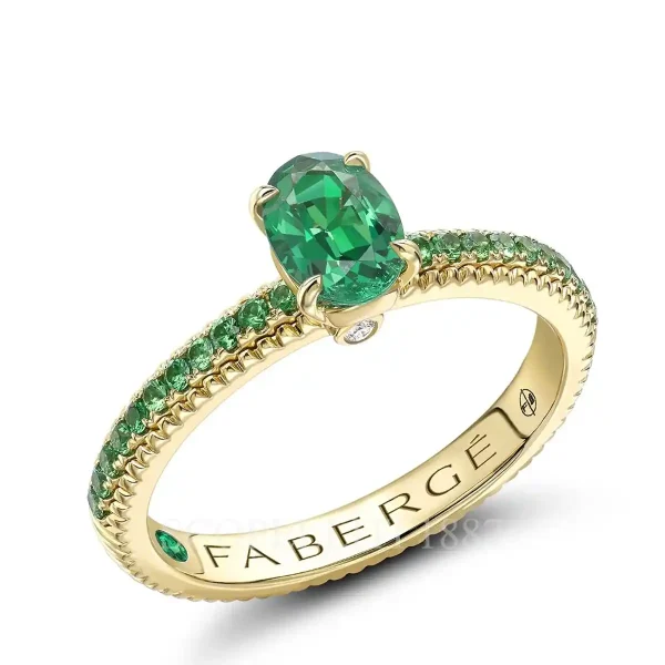 fabergé tsavorite pavé ring with large emerald