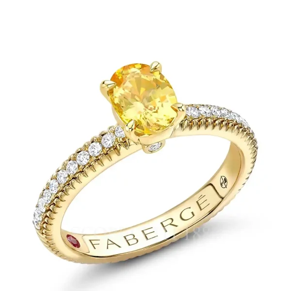 fabergé diamond pavé ring with large yellow sapphire