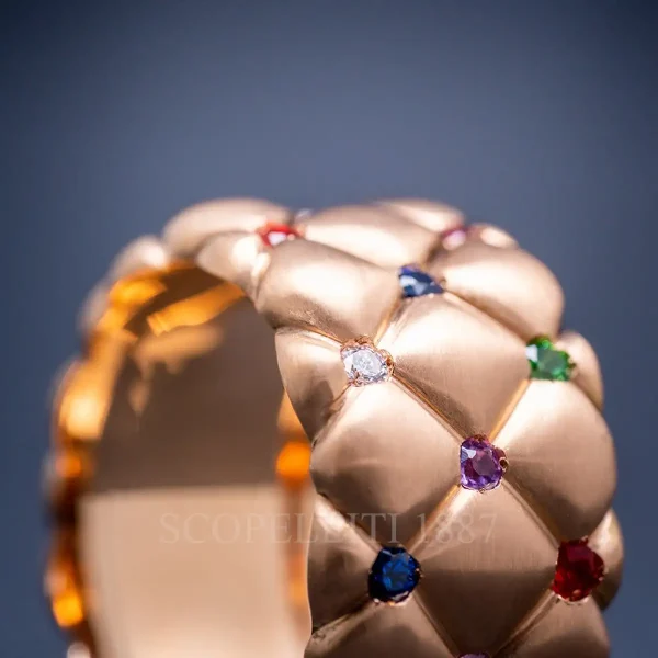 fabergé 18k rose gold multicoloured wide ring treillage detail