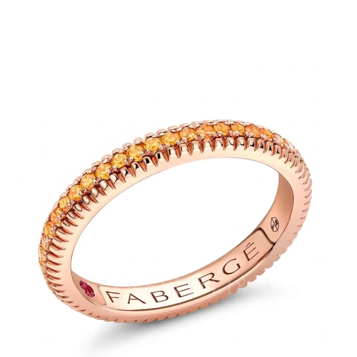 rose gold eternity ring with orange sapphires