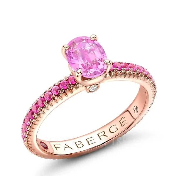 fabergé pink sapphire pavé ring with large oval sapphire