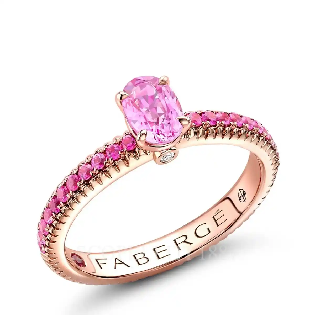 fabergé pink sapphire pavé ring with oval sapphire