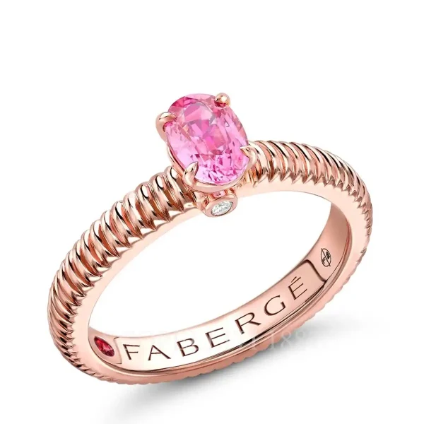 fabergé rose gold solitaire ring with pink sapphire