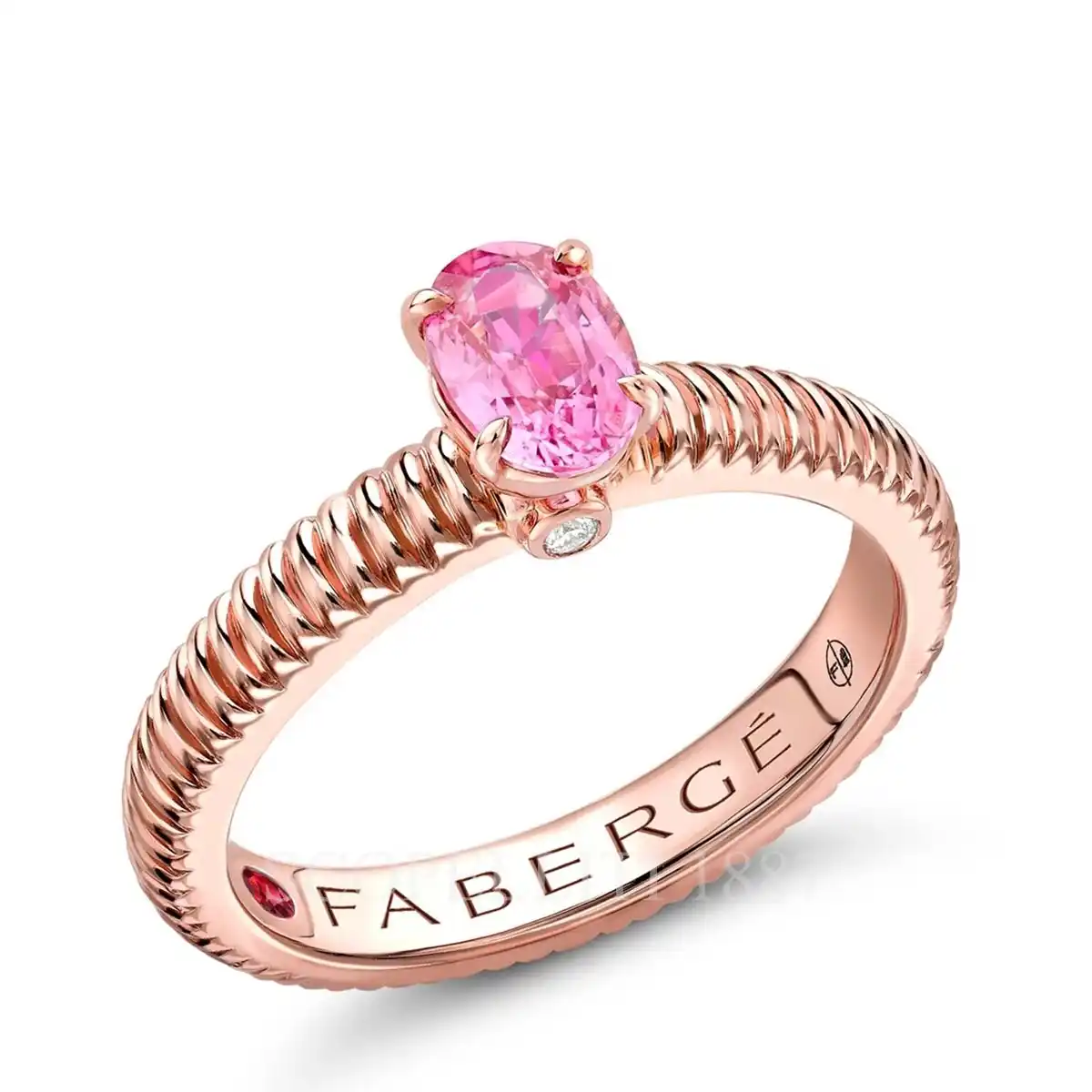 fabergé rose gold solitaire ring with pink sapphire