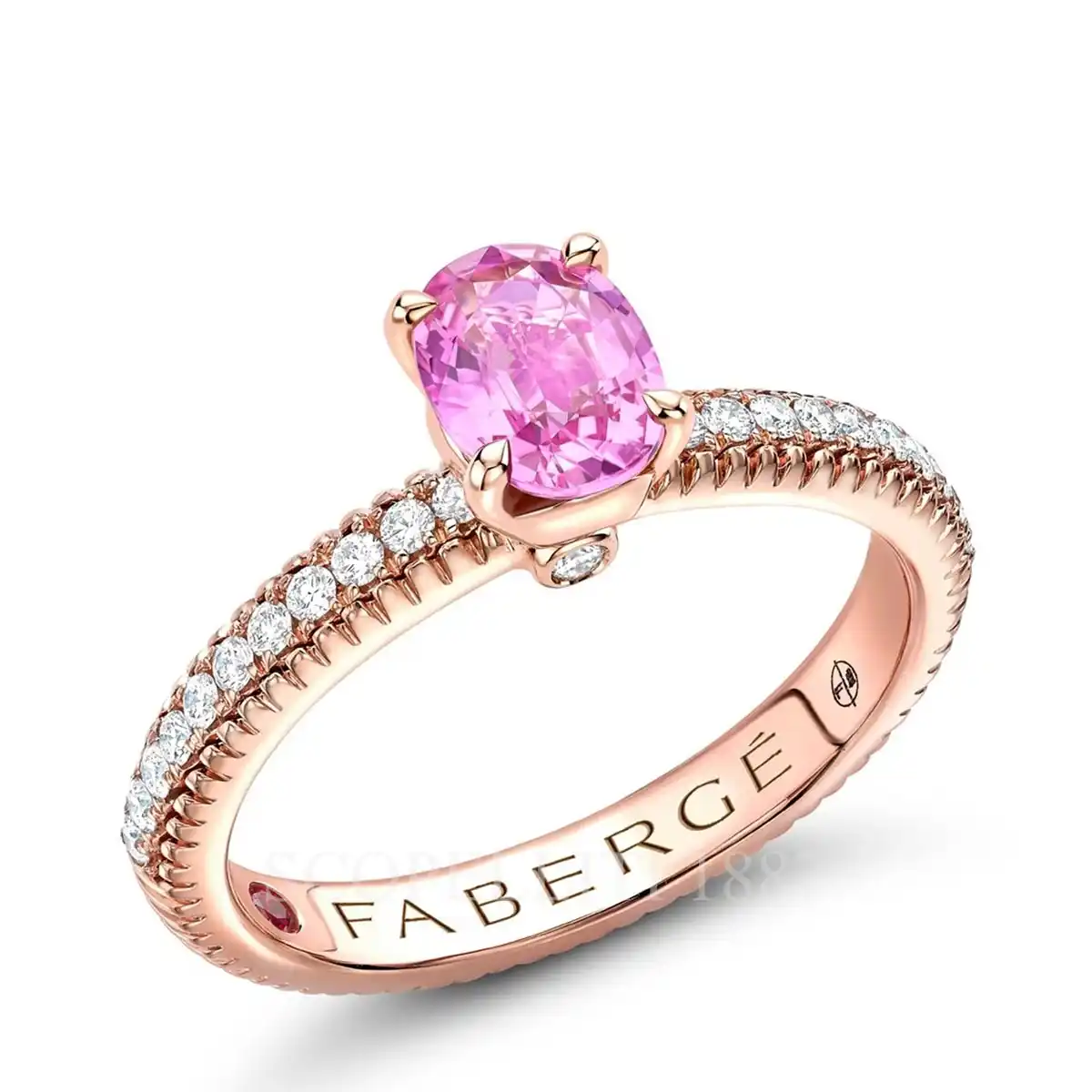 fabergé diamond pavé ring with large pink sapphire
