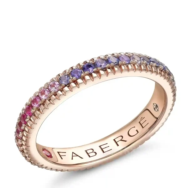 fabergé rose gold eternity ring with rainbow mixed gemstones