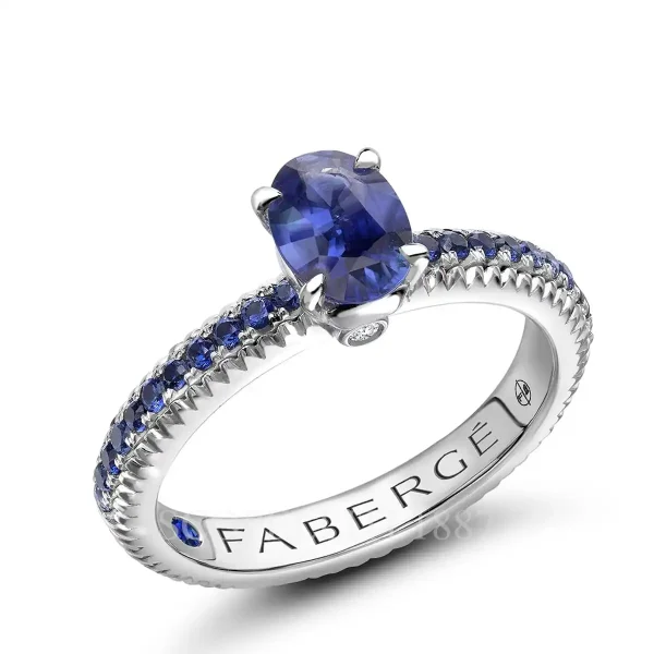 fabergé blue sapphire pavé ring with large oval sapphire