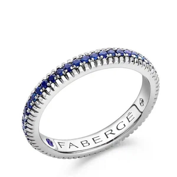 faberge white gold eternity ring with blue sapphires