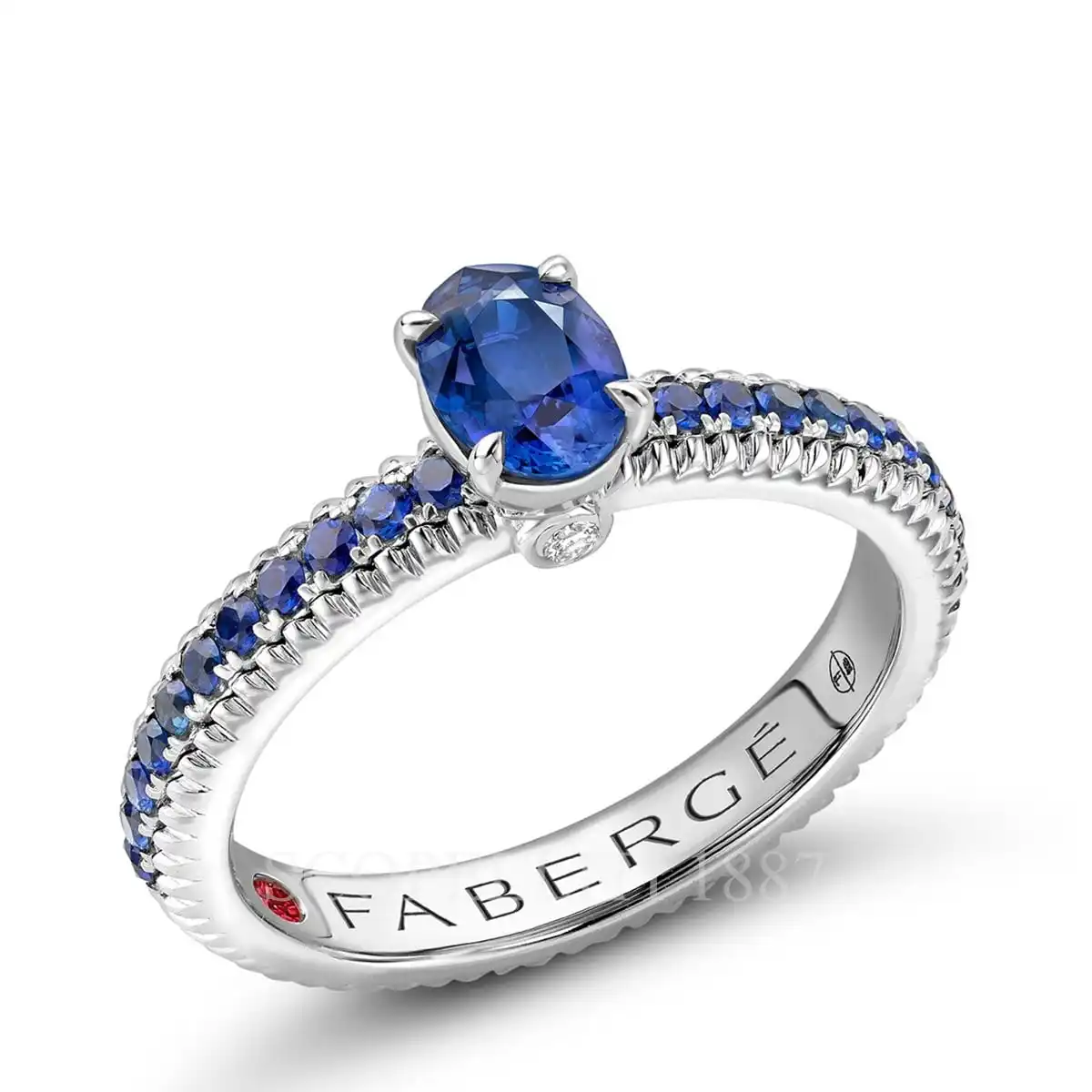 fabergé blue sapphire pavé ring with oval sapphire