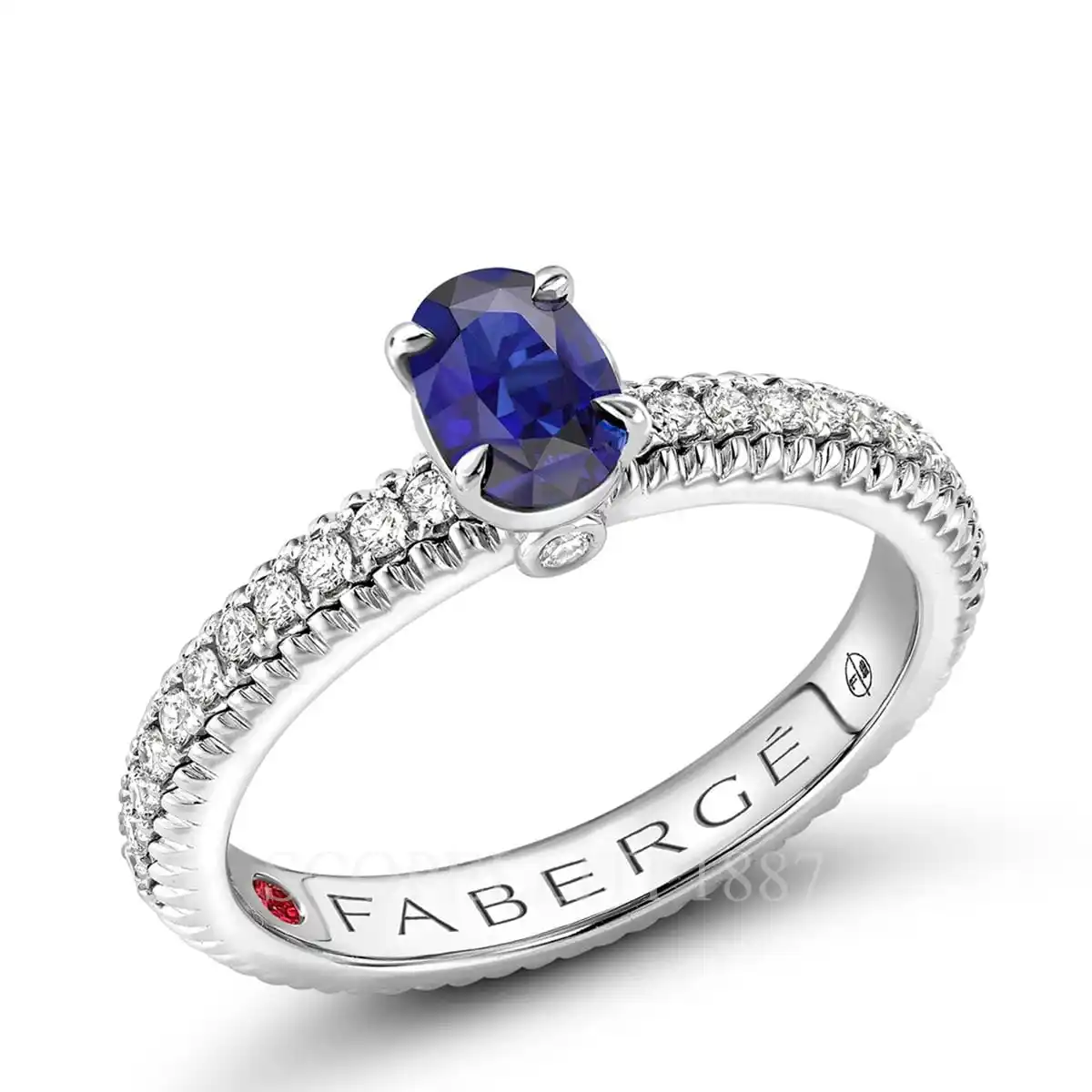 fabergé diamond pavé ring with blue sapphire
