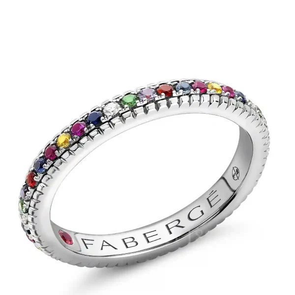 fabergé white gold eternity ring with mixed gemstones