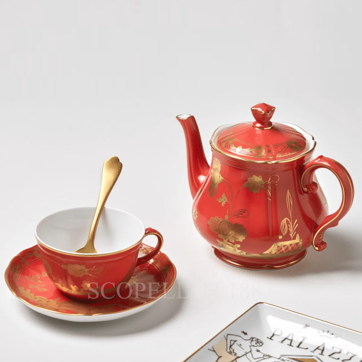 ginori oriente italiano teapot red gold
