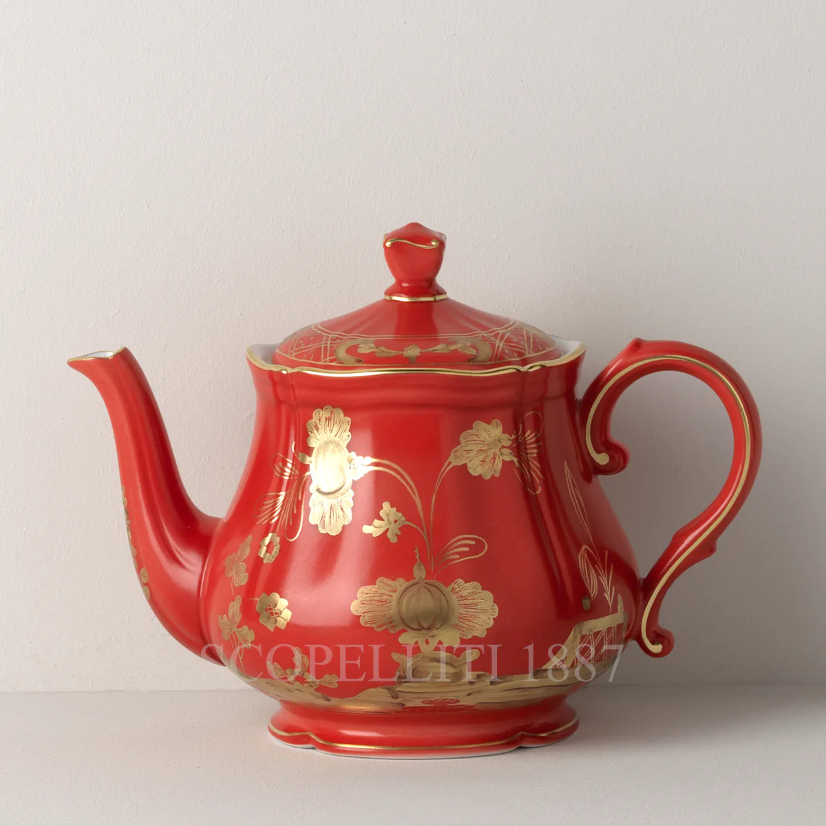 ginori oriente italiano teapot red gold