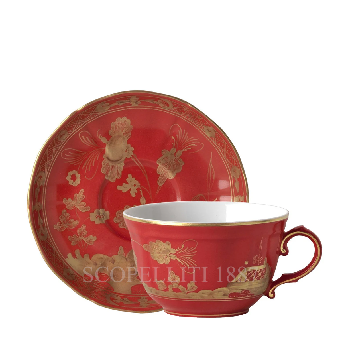 ginori 1735 tea cup and saucer oriente italiano rubrum