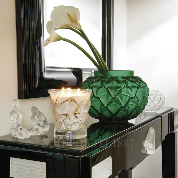 lalique languedoc vase green crystal and oceans scented candle